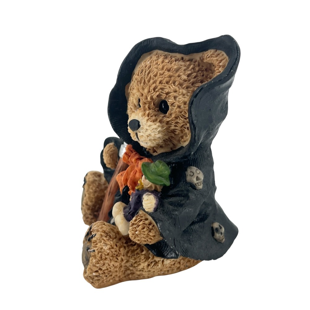 Halloween Grim Reaper Teddy Bear Figurine Scythe Scarecrow Skull Cloak 4 Inch - Picture 4 of 7